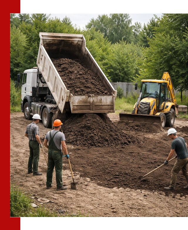 Доставка и укладка грунта для выравнивания участка в Евпатории
