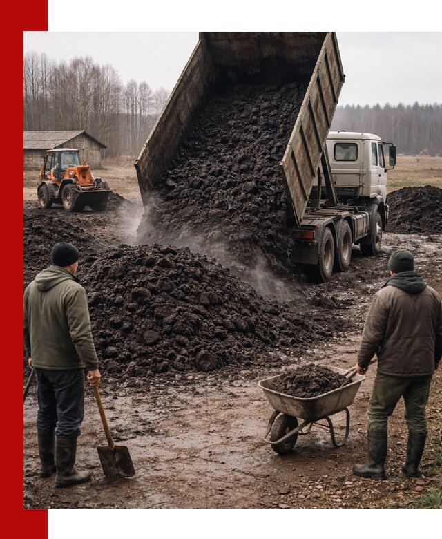 Доставка низинного торфа с разгрузкой и доставкой в Евпатории