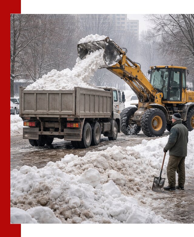 Вывоз снега грузовой техникой в Евпатории оперативно и чисто