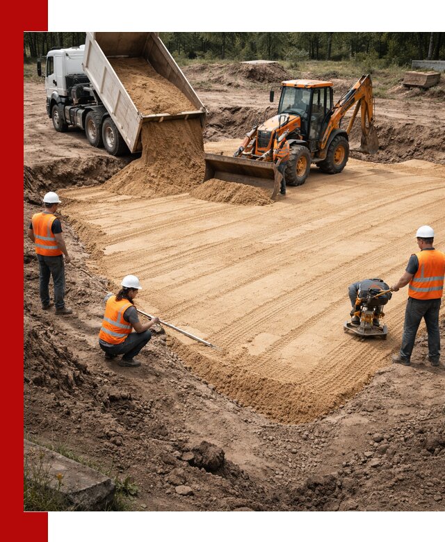 Устройство песчаной подушки для фундаментов и дорог в Евпатории